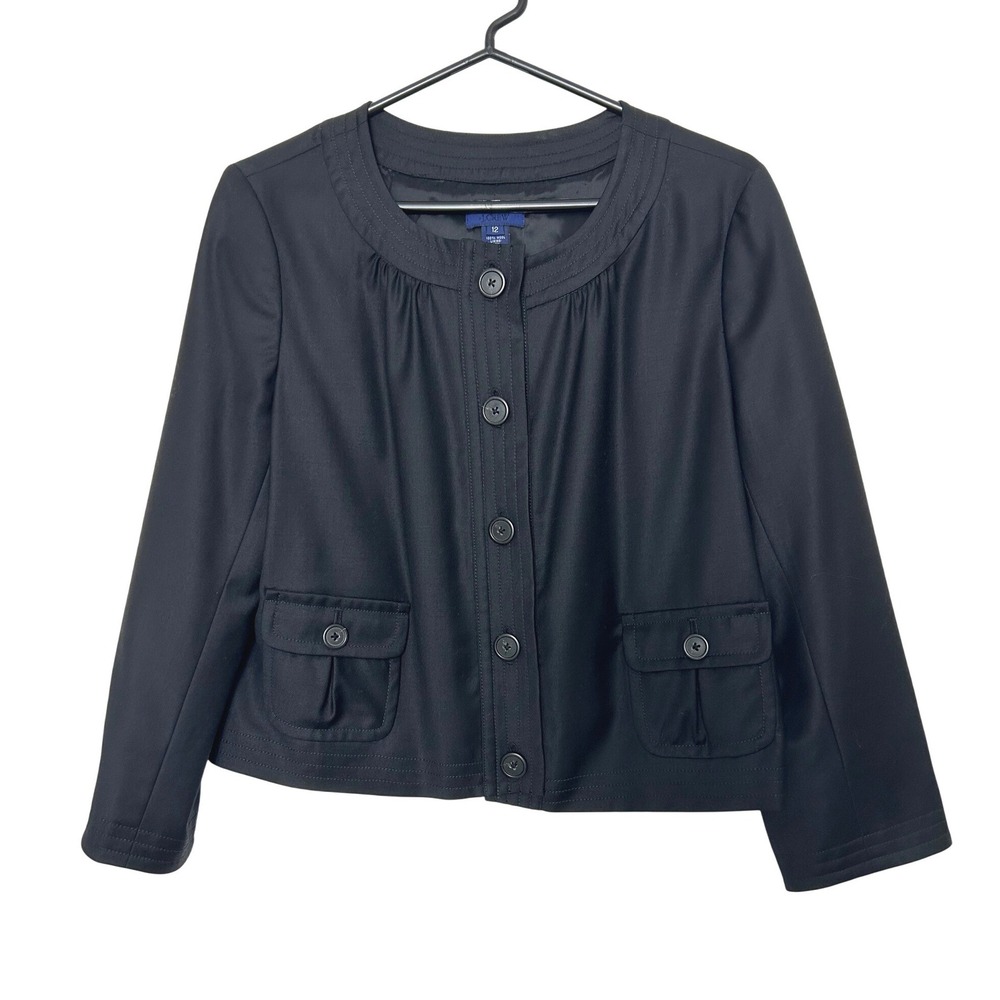 J.Crew Super 120s Jacket Womens 12 Black Wool Cropped timeless prep Professional